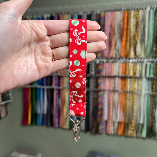 Red Christmas Bow and Ornament Wristlet