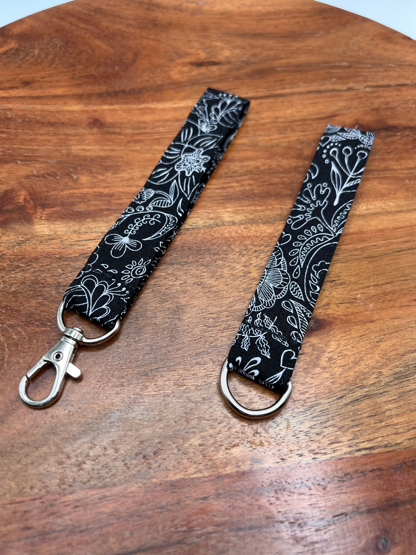 Black and White Fine Line Floral Lanyard