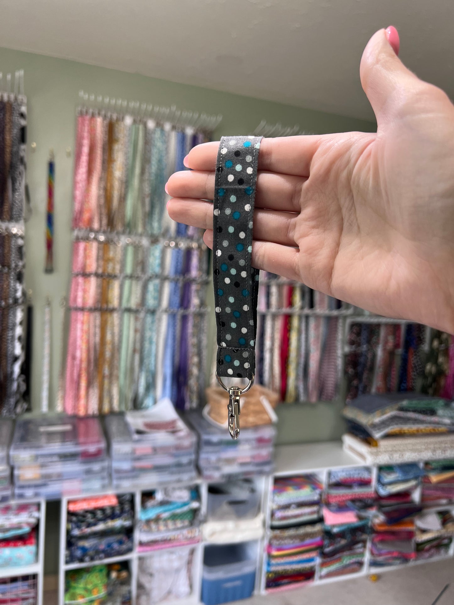 Gray and Teal Dot Wristlet