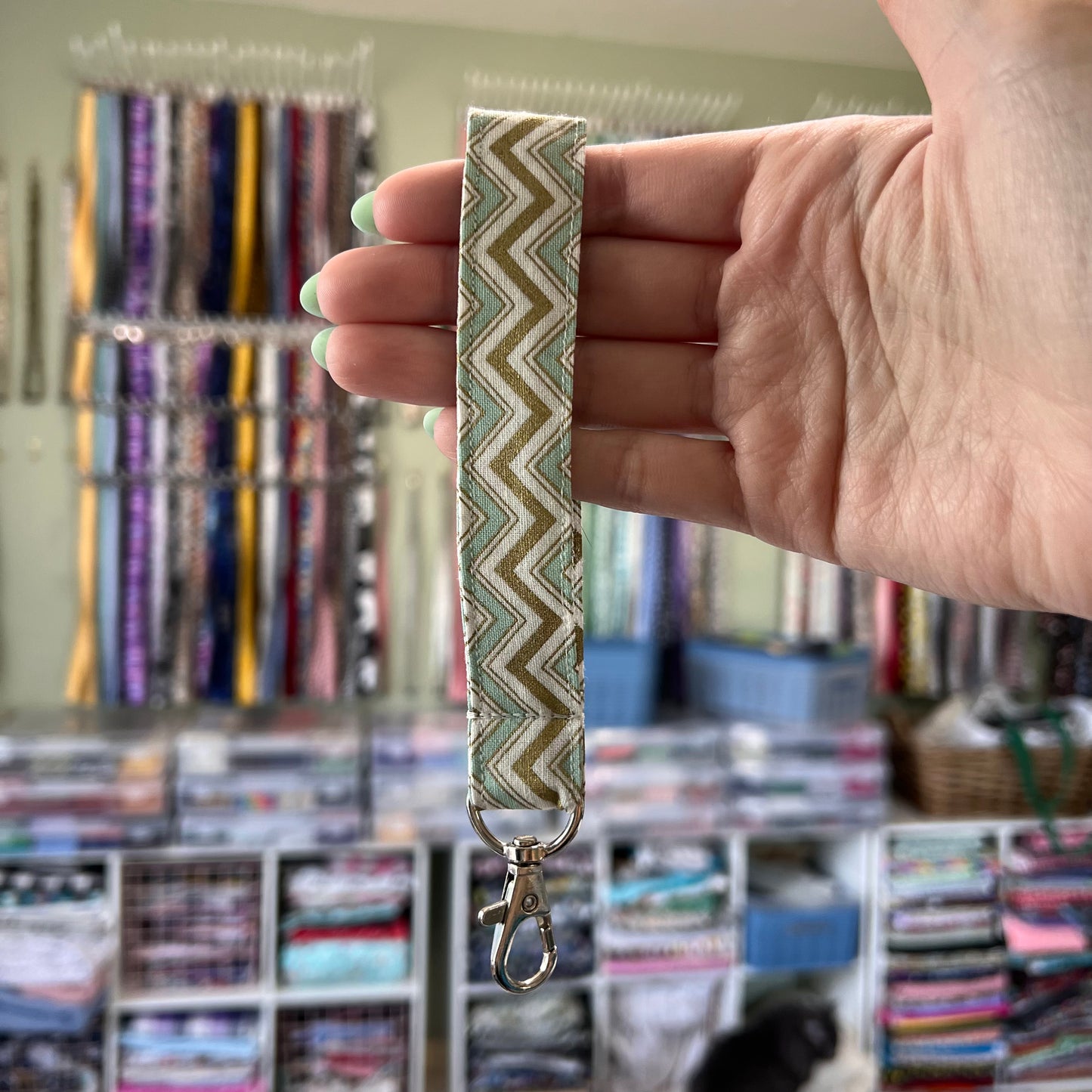 Mint and Gold Chevron Wristlet