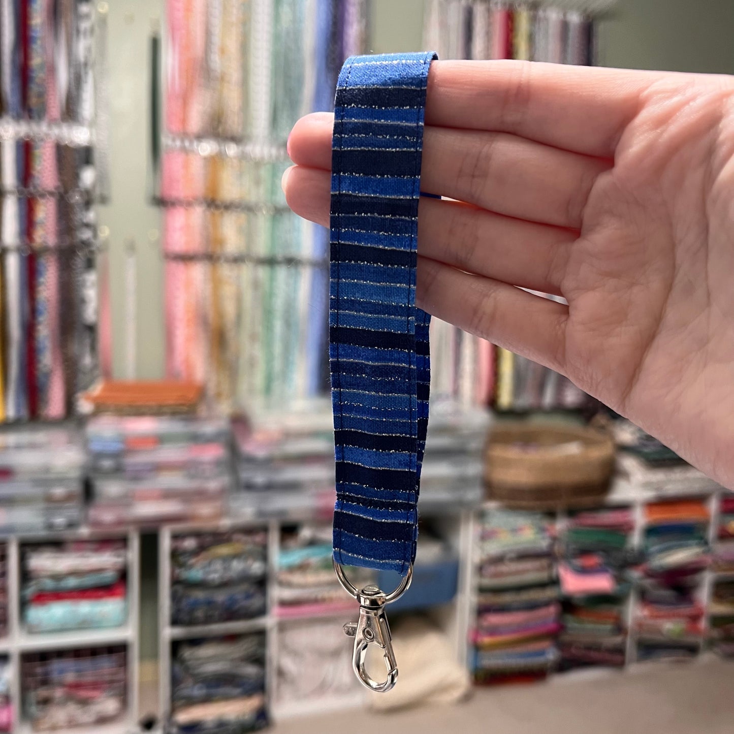 Blue and Silver Stripe Wristlet