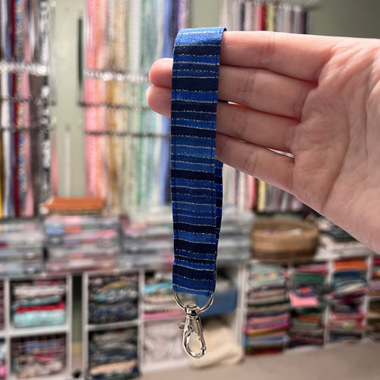 Blue and Silver Stripe Wristlet