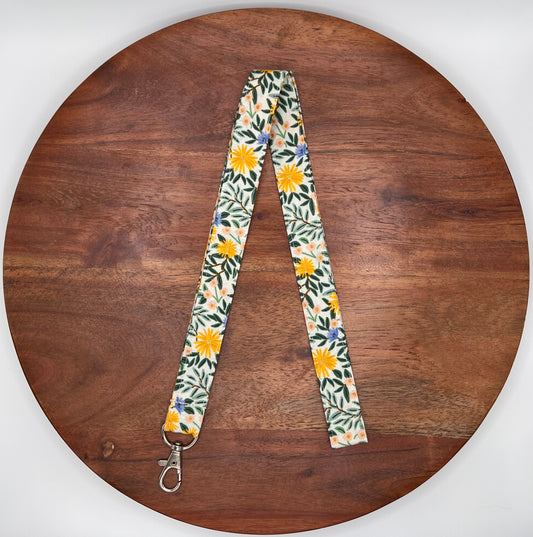 Yellow and Green Floral Lanyard