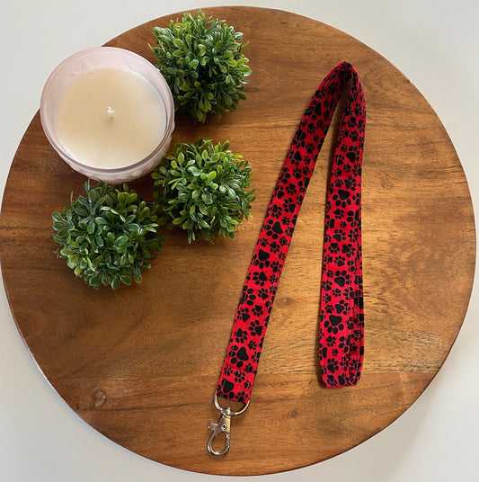 Red and Black Dog Paw Print Lanyards